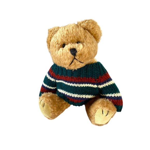 Vintage brown Hallmark Bear with Striped Sweater winter holiday - Picture 1 of 6